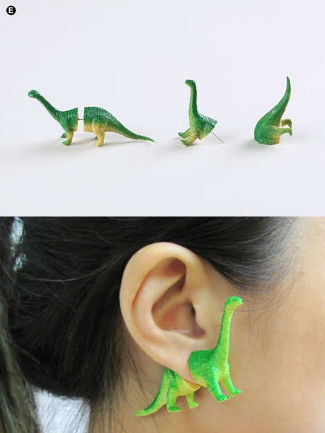 Upcycled Dinosaur Earrings